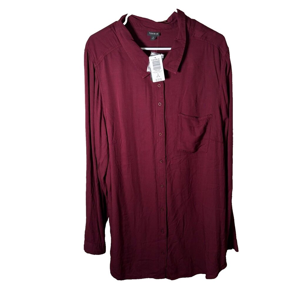 Torrid Shirt Women's 3 3X Maroon Button Down Long Sleeve Collared Casual NWT